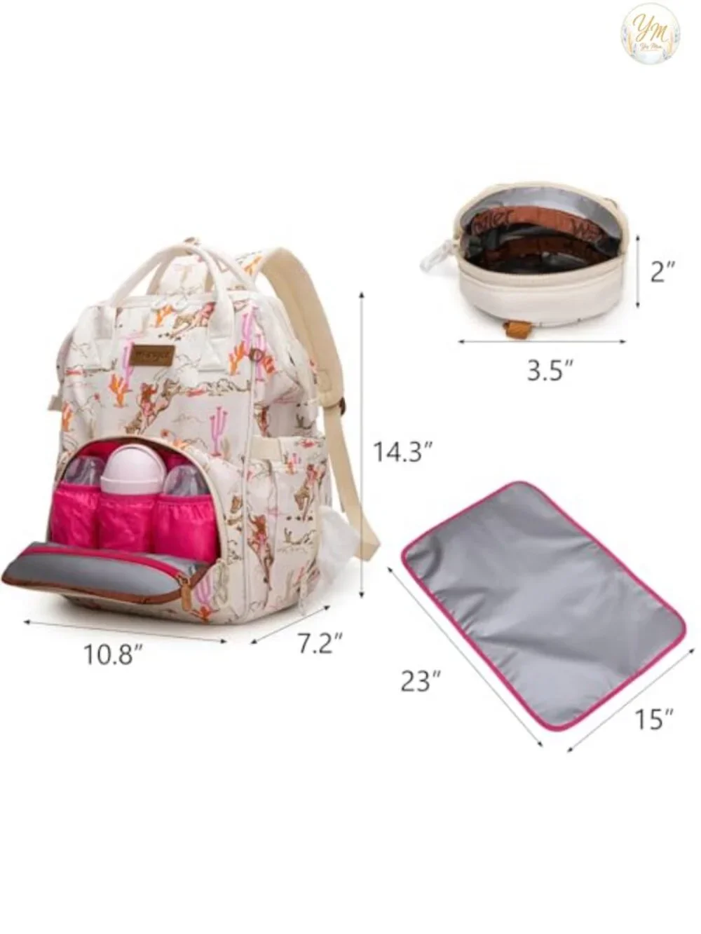 Wrangler Aztec Diaper Backpack with Changing Pad, Insulated Pockets & Pacifier